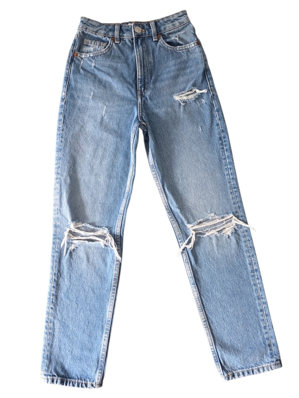 Zara High Rise Distressed Straight Leg Jeans Light Wash Size 0 (24)